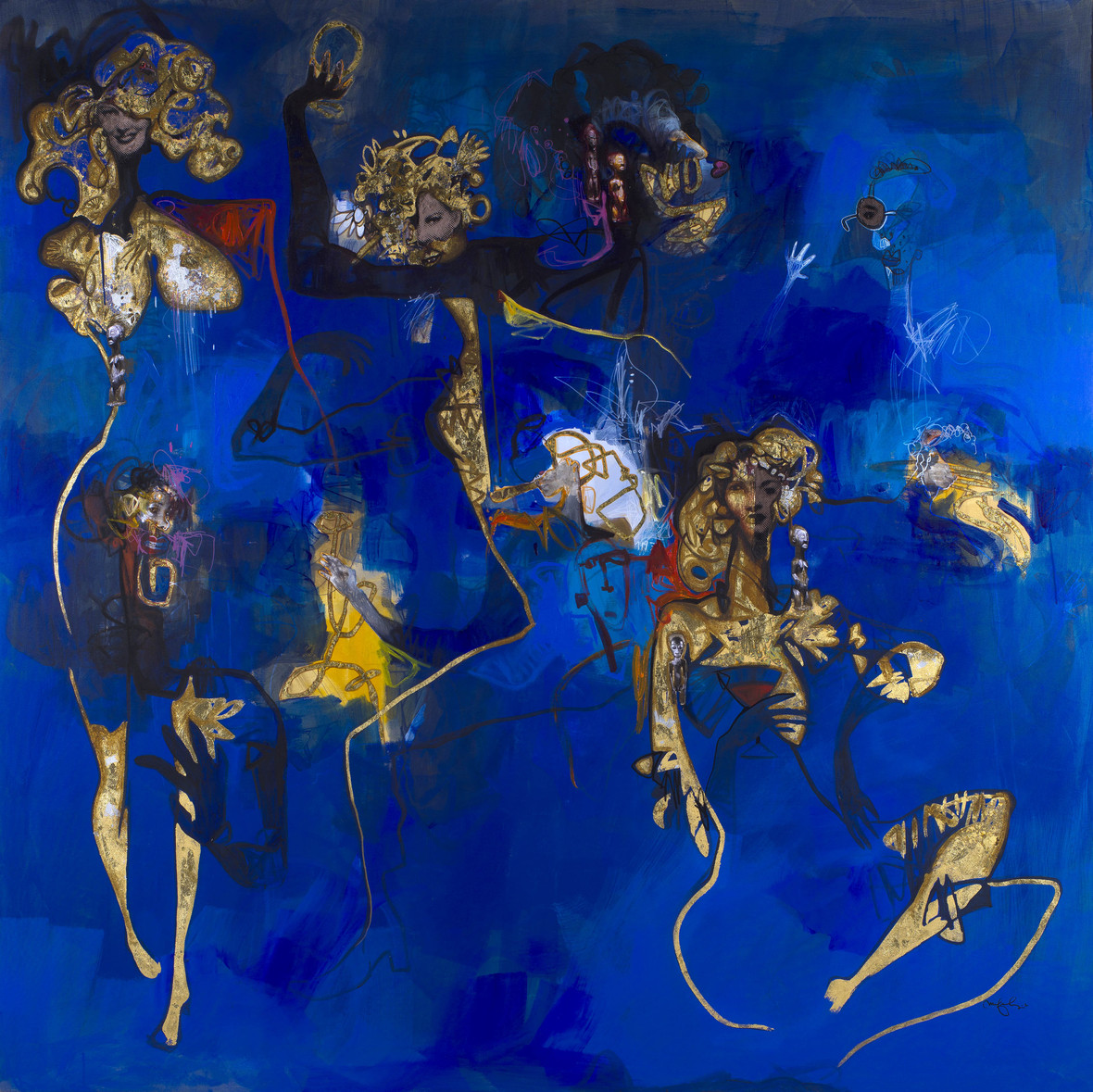 Papytsho Mafolo, Bleu, 2020. Mixed media on canvas. 200 x 200 cm. Presented by The Melrose Gallery. ENQUIRE.