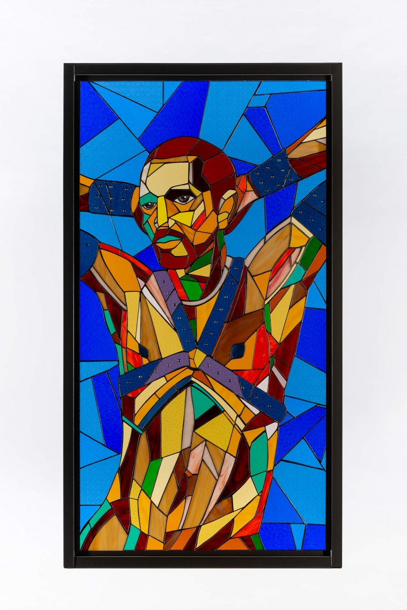 Athi-Patra Ruga Swazi Youth After, 2019. Stained glass, lead, and powder-coated steel