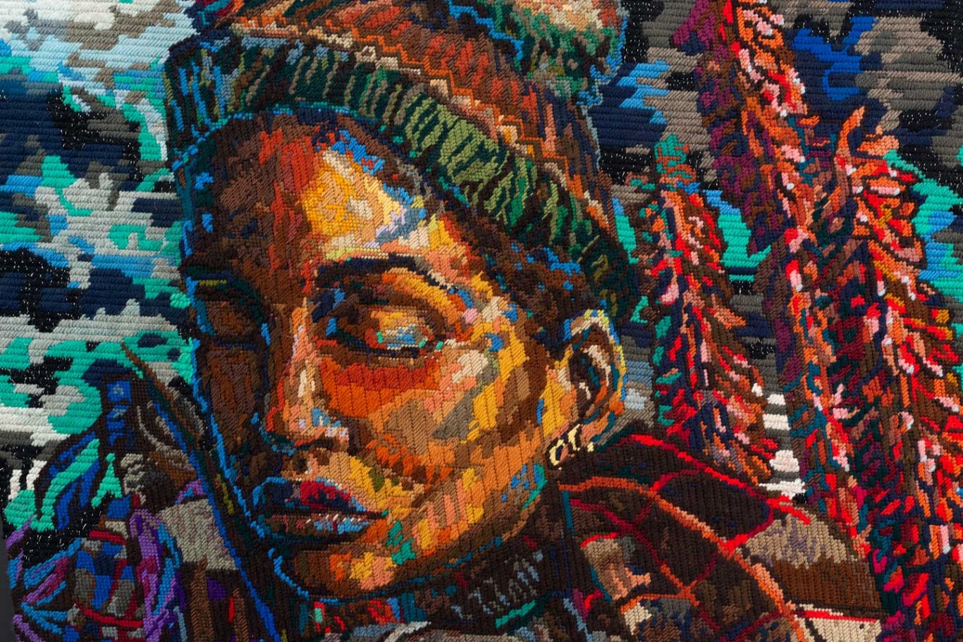 Athi-Patra Ruga Inyanga Yekhala (Detail), 2020. Wool and thread on tapestry canvas